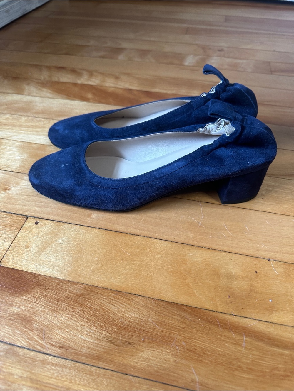 Everlane Navy Suede Low Block Heel Pump